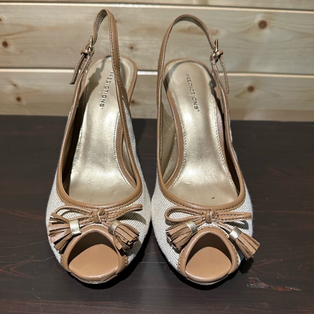 Beige sling back pumps in size 6.5 W